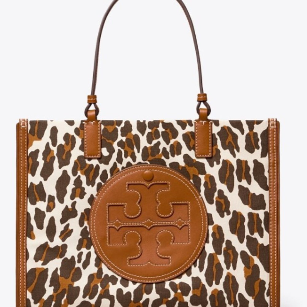 TORY BURCH ELLA LEOPARD CANVAS SMALL TOTE